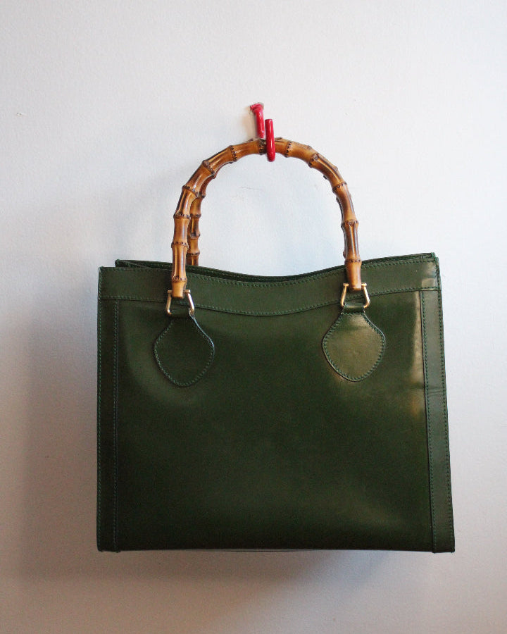 Green Medium Vintage Gucci Diana Bag From The 90s with Bamboo Handles