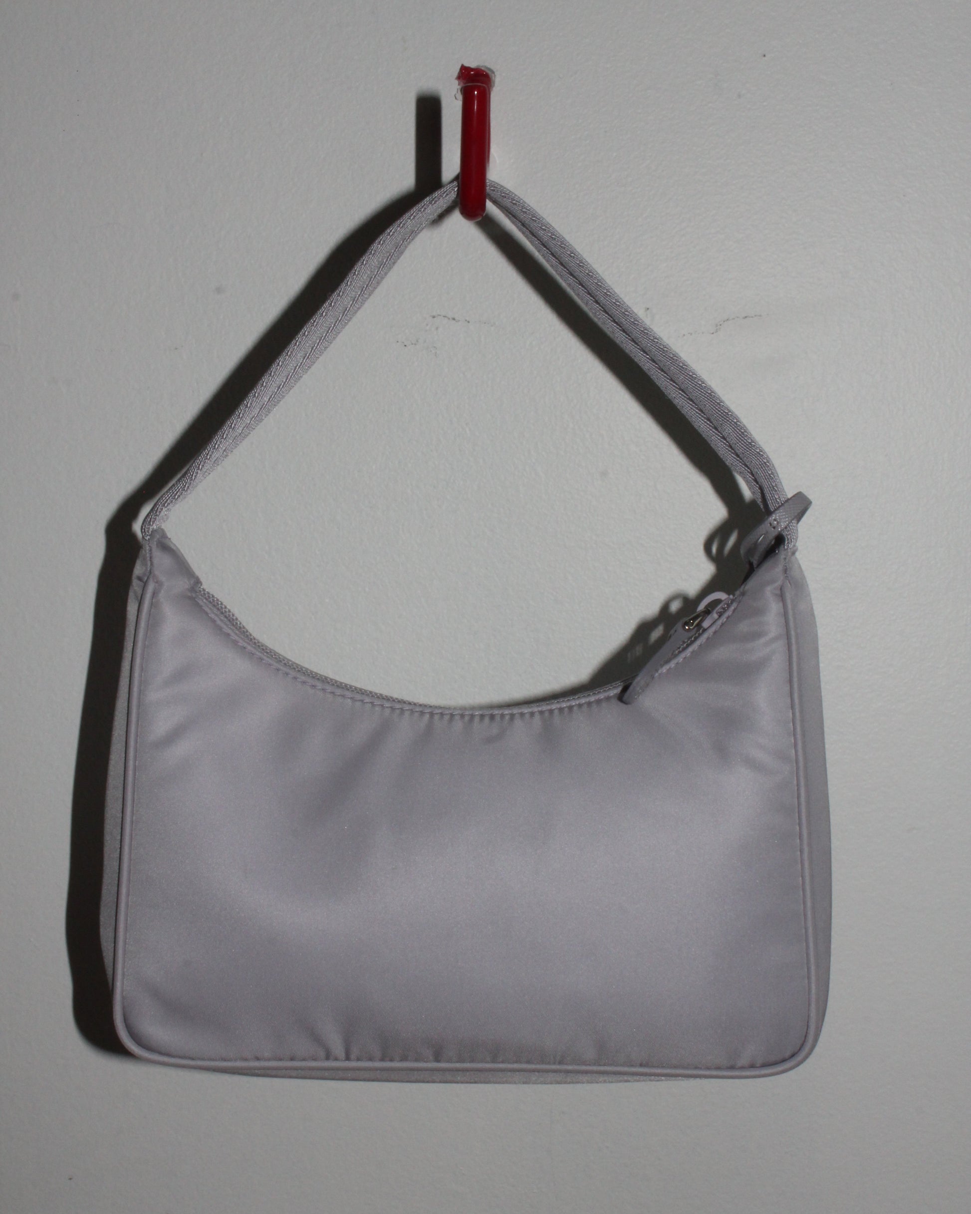back of Prada Tessuto re-edition in smokey lavender 