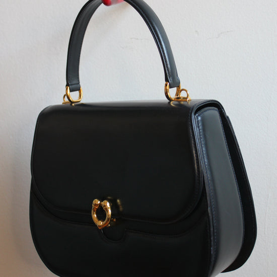 vintage navy gucci calfskin handbag with gold hardware